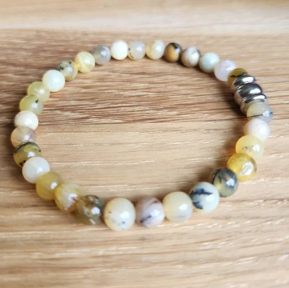 SOLD Yellow Dendritic Opal Gemstone Beads Bracelet - Picture 6 of 9